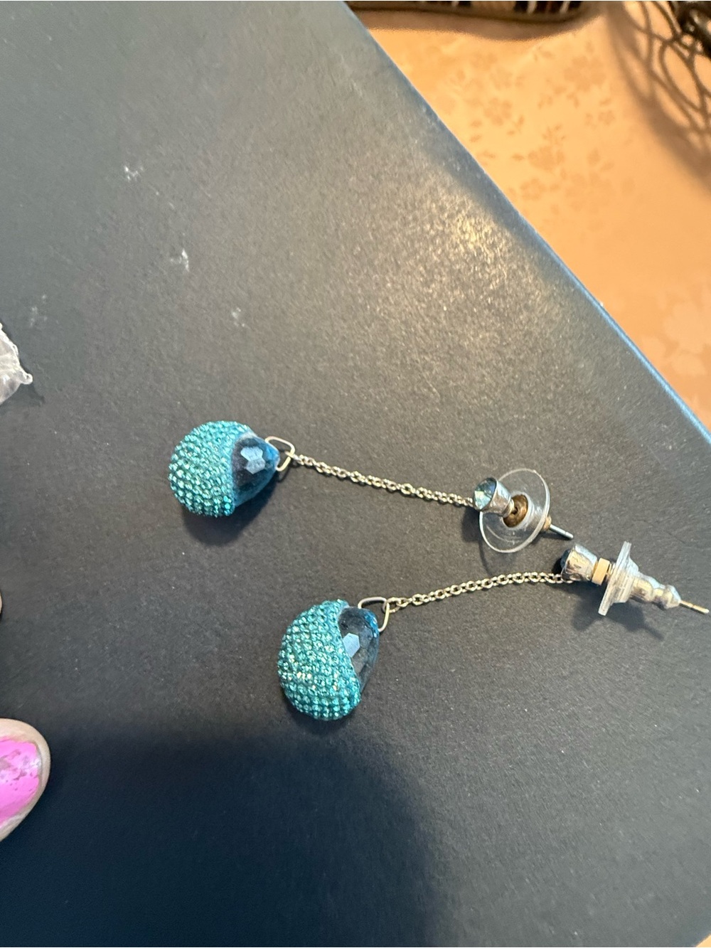Swarovski Teal Crystal Drop Chain Earrings